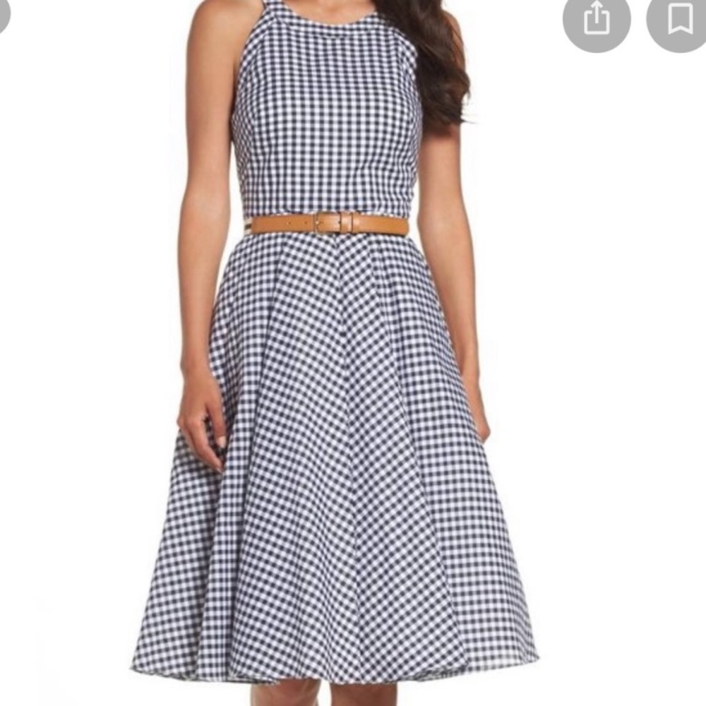 Eliza J Gingham Navy Blue and White Halter Dress WITH POCKETS 🙌 Size 2